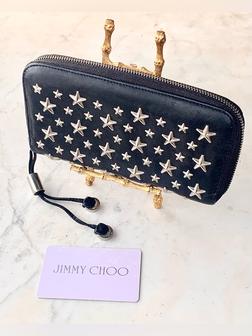 JIMMY CHOO Black Star-Embellished Zip Wallet LONG